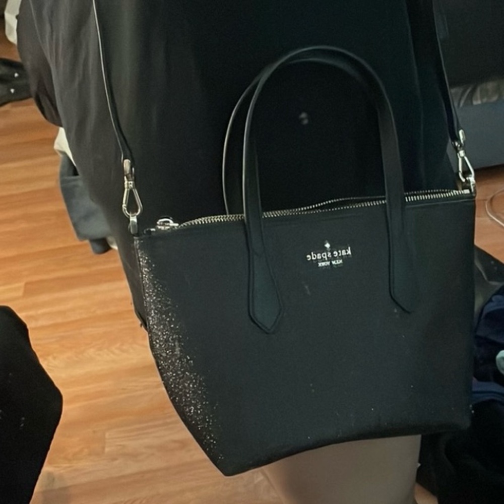 Kate spade black glitter purse with adjustable strap